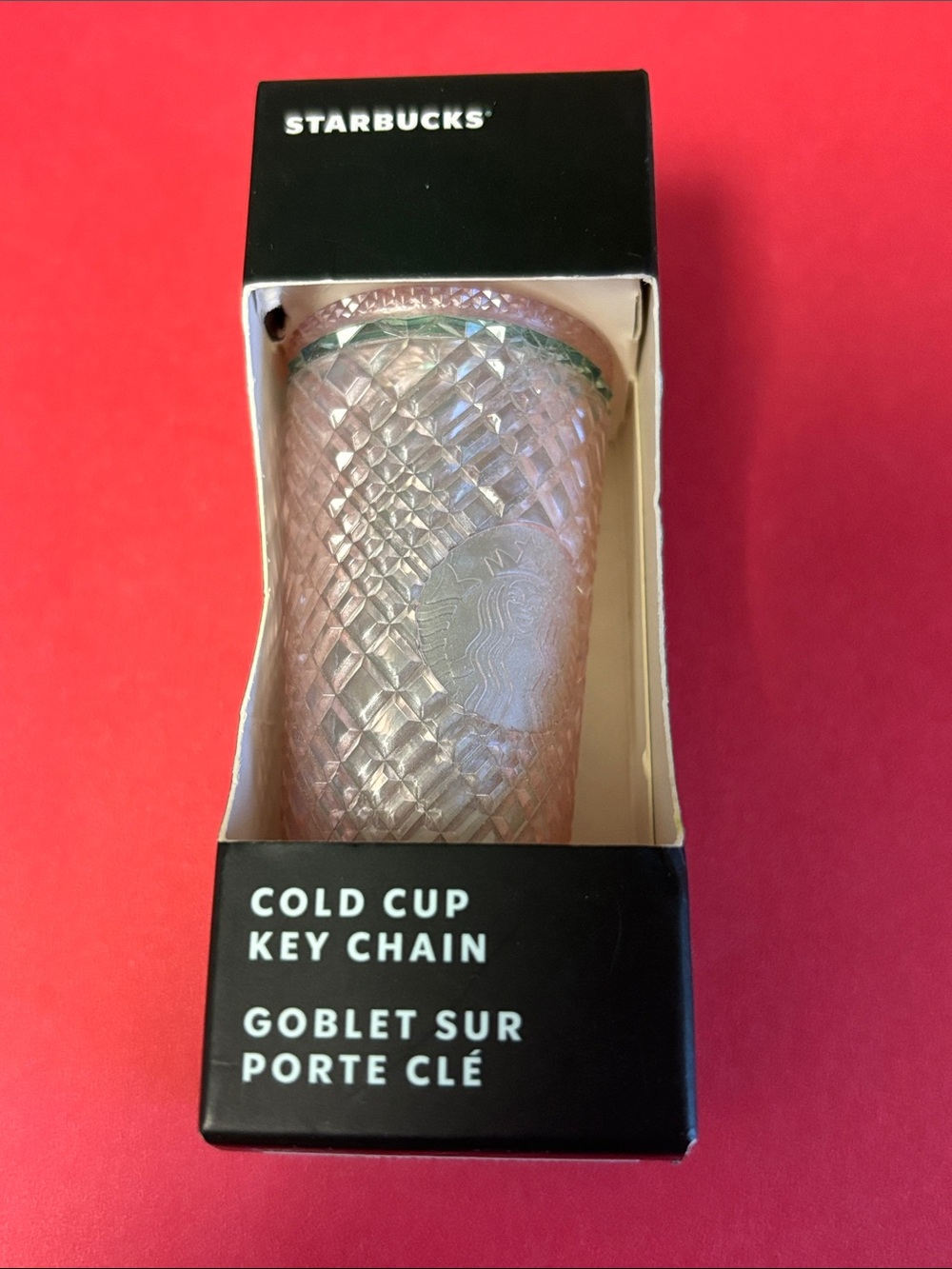 Starbucks Iridescent Diamond-Textured Cold Cup Key Chain - Clear/Pink Sheen